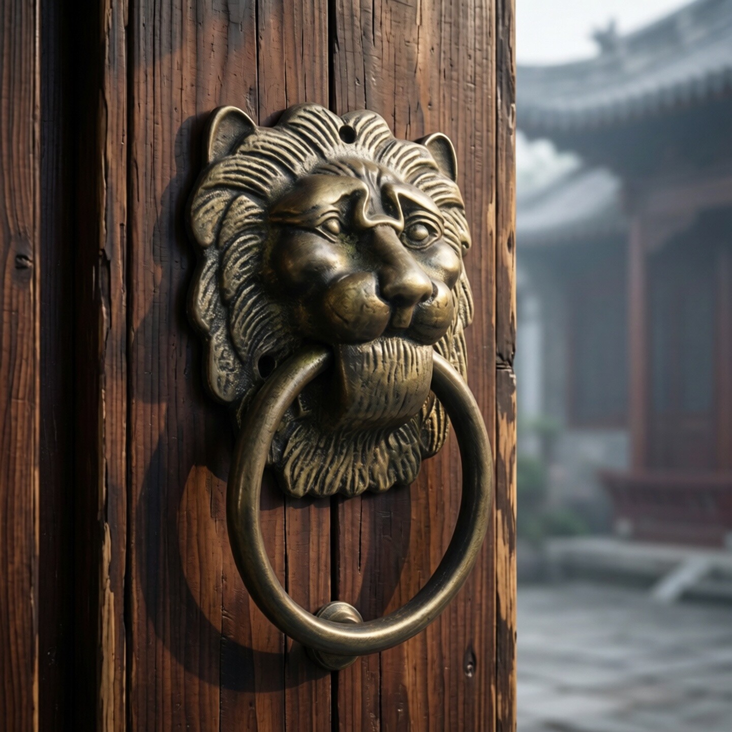 中式纯铜仿古狮子头兽头拉手大门拉环复古虎头门环扣装饰门环拉手