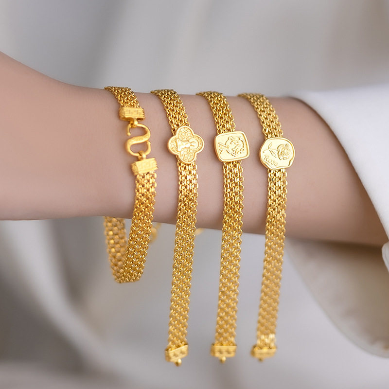 小众轻奢高级感编织小王子表盘手链 镀24k金色设计感玫瑰花宽手链