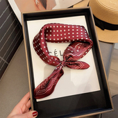 复古酒红色波点腰果花丝巾真丝方巾女春秋季 饰发带围巾领巾 百搭装