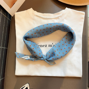 复古蓝不规则波点棉混纺丝巾时尚叠穿小方巾女春秋搭配护颈小领巾