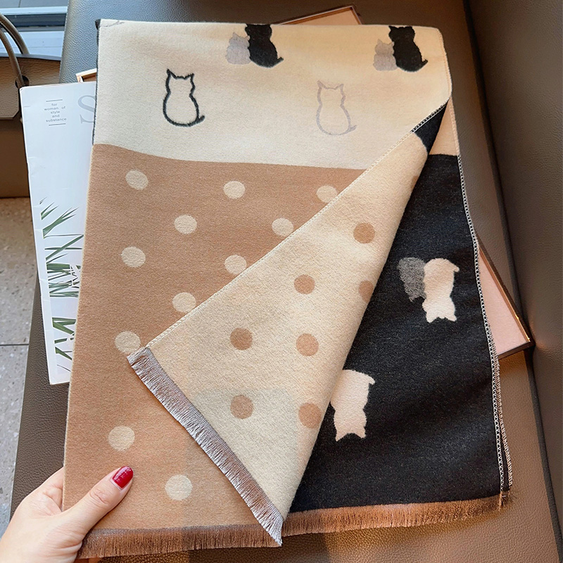 冬季韩版可爱猫咪双面围巾披肩厚