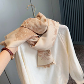 丛林仙境温柔米色森系仿羊绒围巾双面色两用披肩女秋冬季 保暖围脖