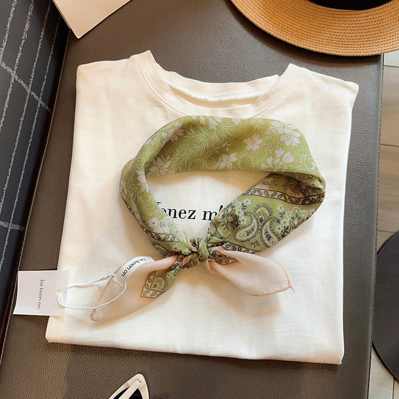 清新抹茶绿腰果花拍照丝巾头巾叠搭方形系脖围巾女春夏季颈饰纱巾