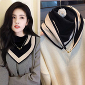双面针织三角巾围巾女冬季 百搭磁吸扣洋气小围脖两用保暖披肩 韩版