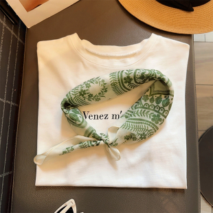 浓郁田园风印花棉麻丝巾叠穿小围巾包头方巾女春夏薄款清爽领巾