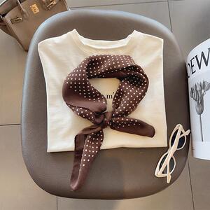 春秋新款通勤叠穿方巾高级感咖色波点丝巾围巾百搭护颈薄款领巾女