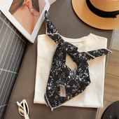 新款 护颈围巾头巾 纯棉纱围巾黑色复古碎花小方巾丝巾发带女春夏季