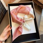 粉色真丝丝巾高级感百搭春夏中方巾100%桑蚕丝送礼杭州丝绸小领巾