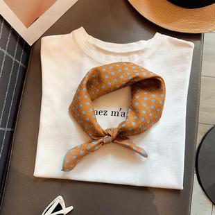 blue 领巾头巾发带 lattice文艺复古波点全棉小方巾丝巾女春夏薄款