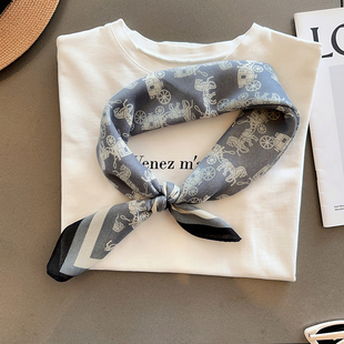 格雷系灰色马车薄款丝巾通勤叠穿小方巾女春秋季绑腰围巾护颈领巾