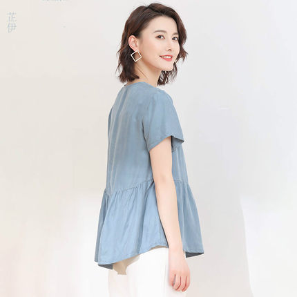 2025年夏季重磅显瘦铜氨丝正品摆裙上衣百搭大码短袖宽松女T恤纯n
