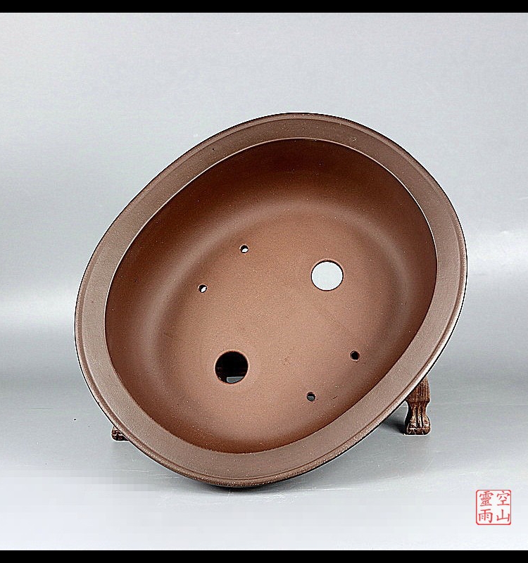 宜兴紫砂花盆 全手工仿古椭圆形紫泥透气黄杨腊梅松柏绿植盆景i.