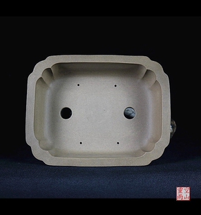 宜兴紫砂精品花盆 全手工仿古长方乌泥20公分松柏盆景 绿植透气u.