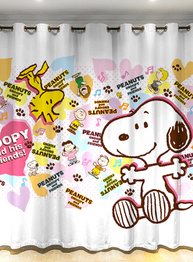 夏季定制雪尼尔史努比日式卡通儿童卧室黄色挂钩遮光打孔加工窗帘