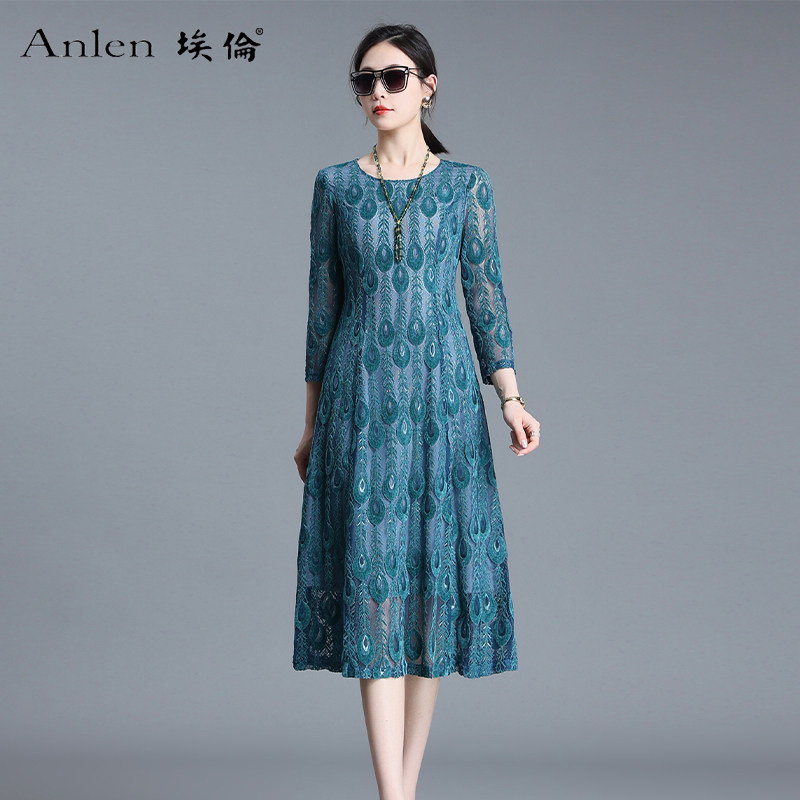 埃伦妈妈春装长袖连衣裙洋气40岁50中老年女女装春秋时尚打底裙子