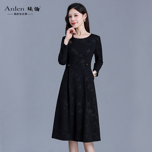 埃伦印花秋季连衣裙女2023新款中年女气质减龄妈妈中长款A字长裙