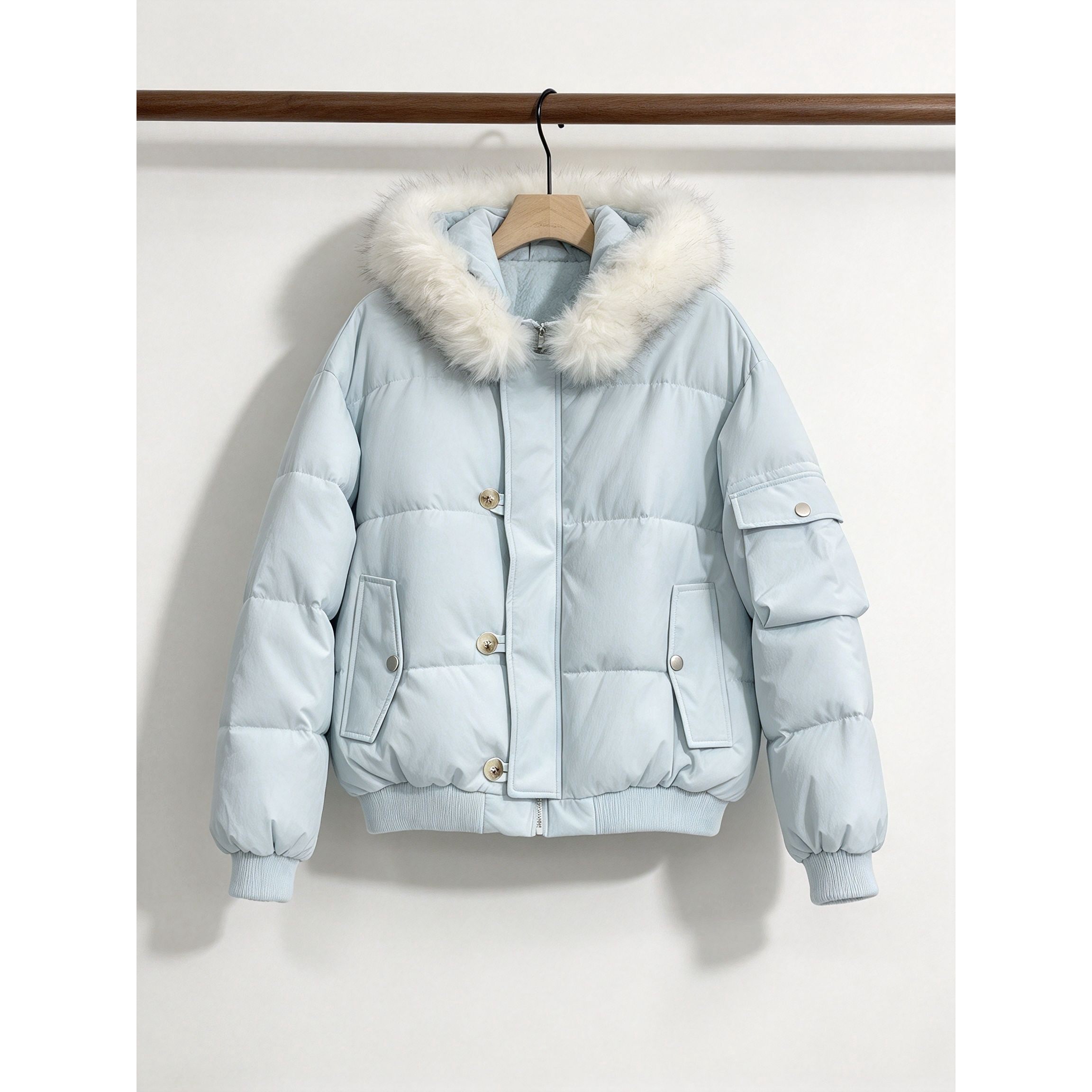 连帽毛领面包棉服女小个子短款加厚韩系休闲百搭显瘦冬季棉衣