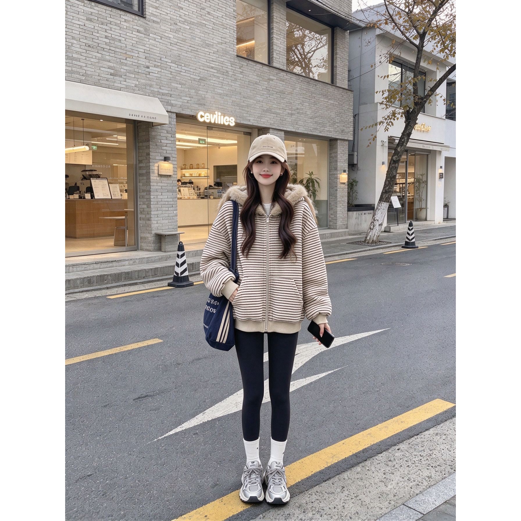 慵懒风小个子条纹卫衣外套女宽松显瘦韩版休闲百搭保暖冬季上衣