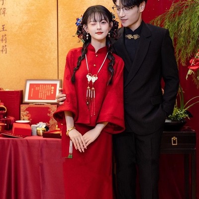大码红色新中式敬酒服旗袍2025夏季新款高端新娘订婚礼服回门套装