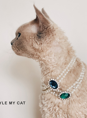 宠物项圈Quinn公主风复古叠戴珍珠彩色钻猫咪狗拍照配饰项链装饰