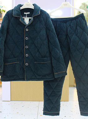 特价清奥立美男士睡衣冬季夹棉加厚珊瑚绒三层保暖棉袄冬款家居服