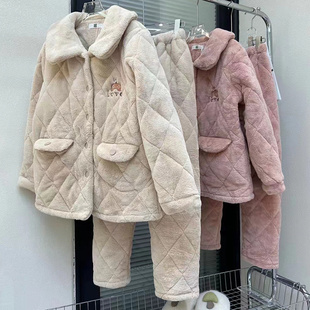 佰伦世家睡衣女士冬季新款珊瑚绒夹棉甜美卡通家居服23J41626