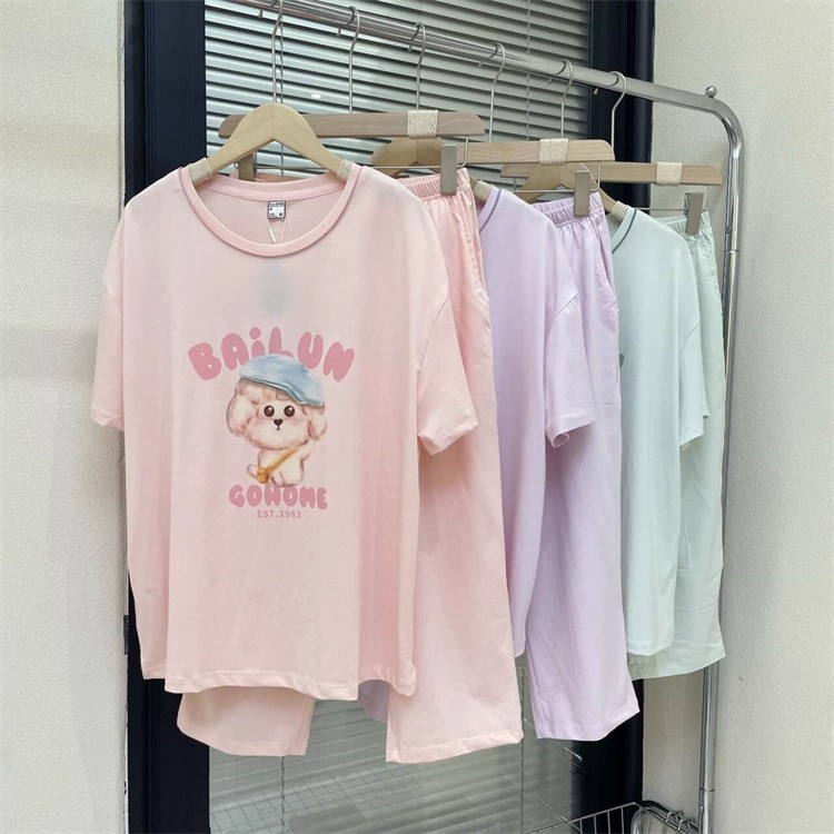 佰伦世家睡衣女士夏季2025新款莱赛尔棉短袖八分裤家居服25A22516