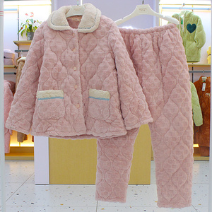 特价奥立美冬季睡衣女加厚新品珊瑚绒夹棉三层家居服套装保暖棉衣