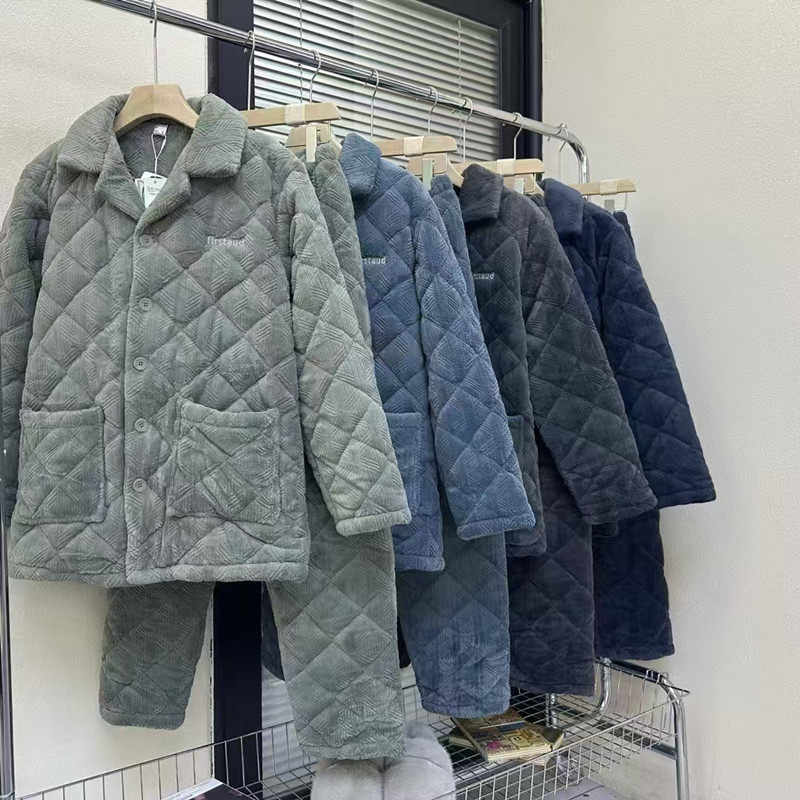 佰伦世家睡衣冬季男士2025新品牛奶绒三层加厚夹棉保暖家居服套