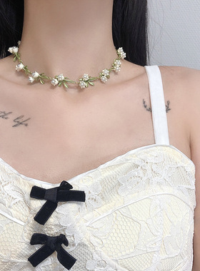 白色铃兰花项链锁骨链复古温柔