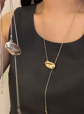 抽拉可调节相思豆流苏长款项链配饰气质简约小众设计毛衣链