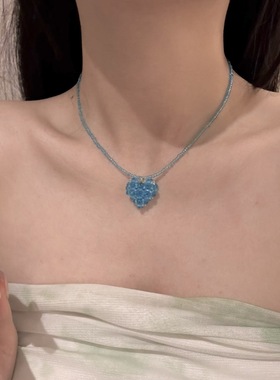 韩系ins多巴胺小清新蓝色爱心串珠项链轻奢小众设计个性锁骨链女