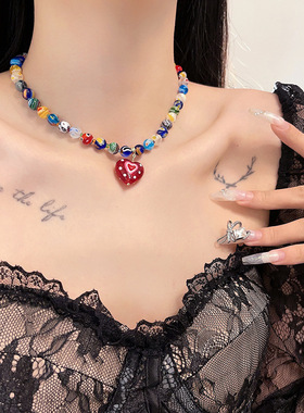 亚格力亚格力圆珠链女性爱心项链