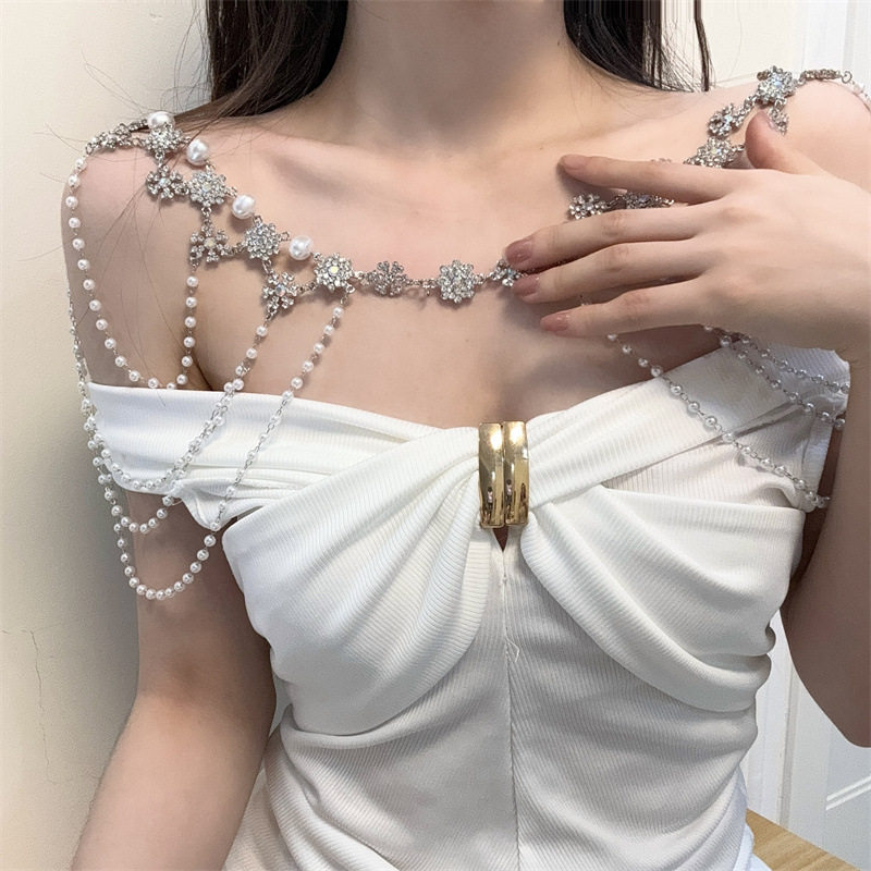 合金锁骨链女性珍珠水钻链条项链