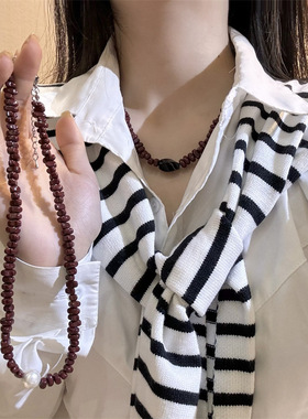 常规链女性不规则石红色项链