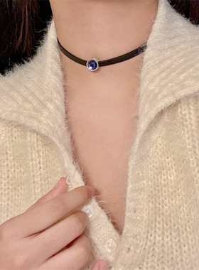 合金刀片链女性黑皮绳链项链