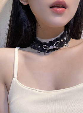 合金锁骨链女性布艺蝴蝶结项链