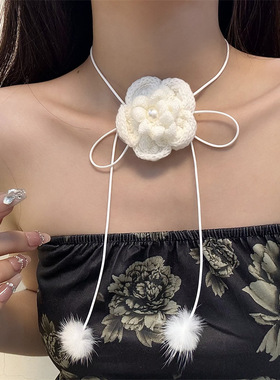布料肖邦链女性珍珠毛线花朵项链