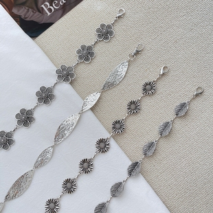 复古雏菊抹黑银色女腰链金属叶子细链条装饰毛衣短裙子百搭身体链