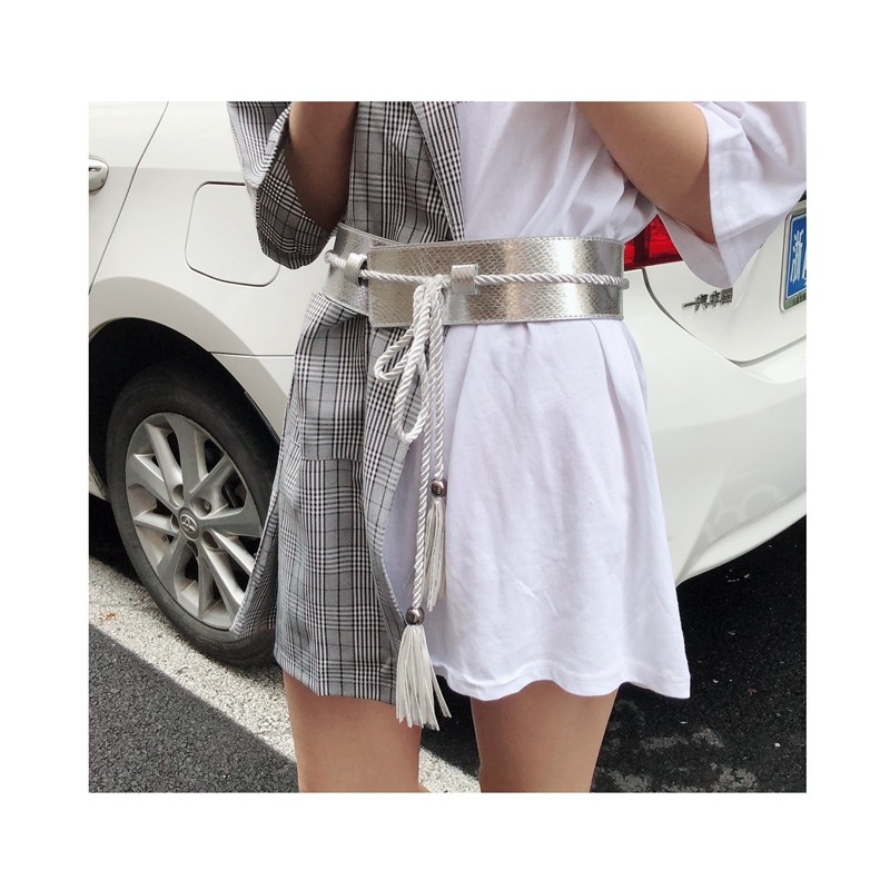 甜美女士大腰封女韩版百搭金色银色时尚宽腰带女款装饰流苏宽皮带