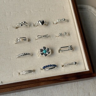 韩系ins风银色造型戒指开口可调节 蝴蝶结爱心气质高级感搭配指环