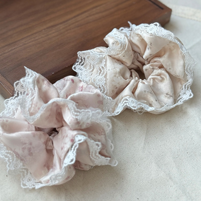 韩系温柔素雅粉色碎花蕾丝大肠发圈女高级感发绳发饰森系头绳