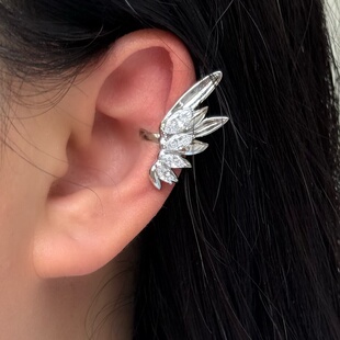 甜酷风机械金属翅膀锆石左耳镶钻耳夹个性百搭无耳洞耳骨夹