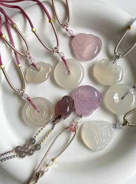 冰紫色项链平安扣天然石玉髓