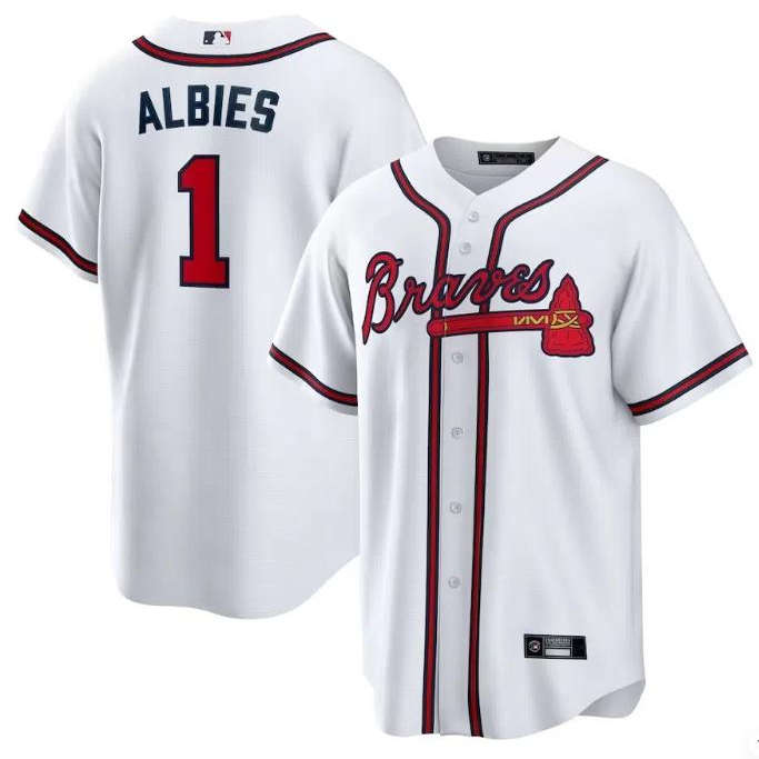 Atlanta Braves亚特兰大勇士队棒球服 1号ALBIES球衣刺绣比赛服