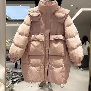 20858加厚！300克！大口袋连帽羽绒服显白高级淡粉色白鸭绒外套女