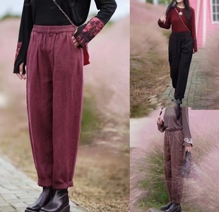 18260小莲~精细纯亚麻休闲裤百搭全棉内里双层手工压线小脚哈伦裤
