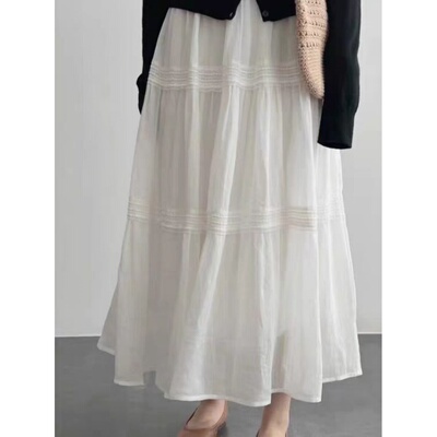 松紧腰森系减龄双层苎麻半身裙女