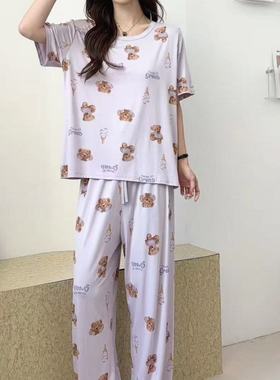 22442套装凉感睡衣小熊印花柔软短袖长裤优可丝透气家居服两件套