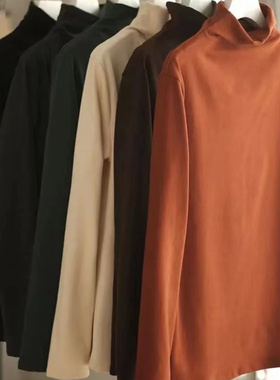 10436半高领加厚保暖双面德绒弹力打底衫百搭内搭磨毛自发热上衣